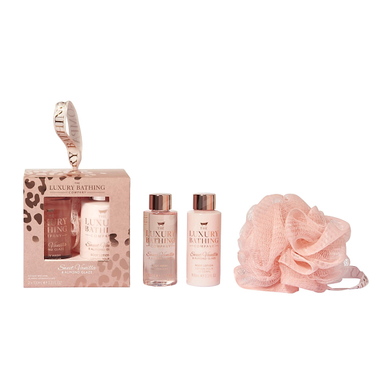 Grace Cole Vanilla & Almond Körperlotion 100 ml + Duschgel 100 ml + Badeschwamm, Kosmetikset für Frauen
