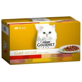 Gourmet Gold Multipack Rind, Truthahn, Lachs, Huhn in Dosen für ausgewachsene Katzen 4 x 85 g