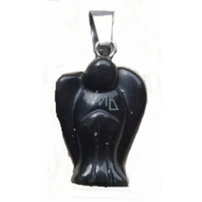 Obsidian schwarz Engel Schutzengel Anhänger Naturstein 2 - 2,2 cm, Rettungsstein