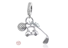 Charm Sterlingové stříbro 925 Golfová vášeň 3v1 - hůl, míček a vozík, přívěsek na náramek sport