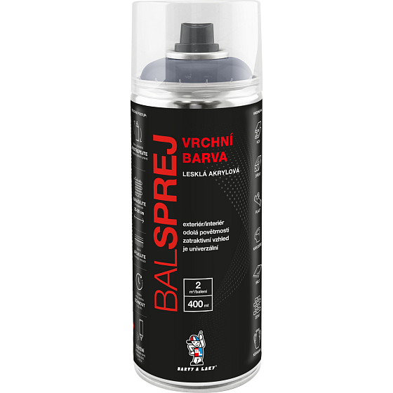 BALSPREJ vrchní univerzální akrylová barva ve spreji, RAL 7040 šedá okenní, 400 ml