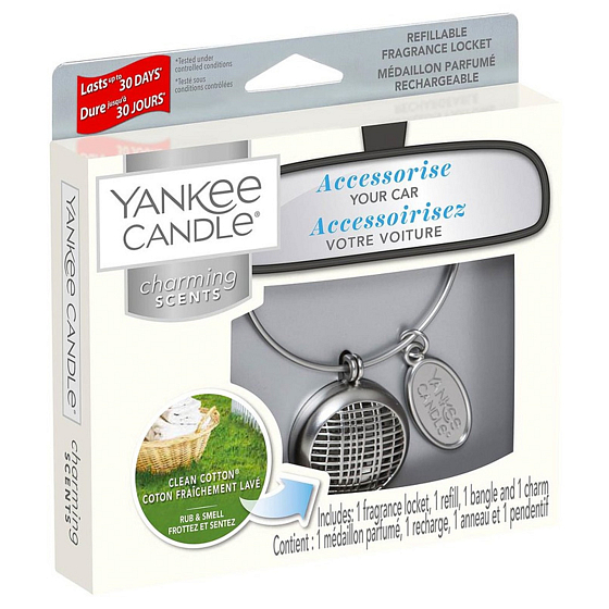 Yankee Candle Clean Cotton - Basisduft aus reiner Baumwolle für Auto Metall Silber Etikett Charming Scents Set Linear 13 x 15 cm, 90 g