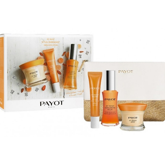 Payot My Payot Jour Tagescreme 50 ml + Aufhellende Augenpflege mit Super-Roll-Extrakt 15 ml + Concentre Eclat-Serum für einen gesunden, strahlenden Look 30 ml + Kulturbeutel, Kosmetikset