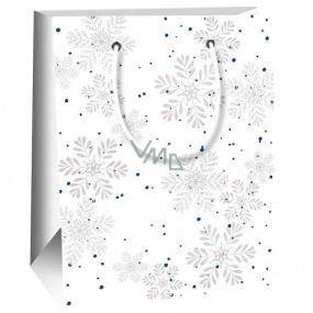 Ditipo Geschenk Papiertüte 11,5 x 6,5 x 14,5 cm weiß grau Schneeflocken E.