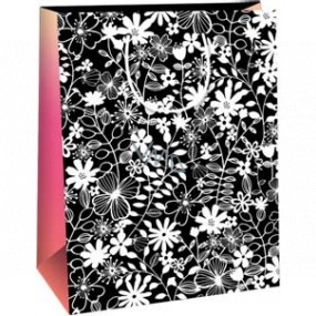 Ditipo Papier Geschenktüte 22 x 10 x 29 cm Kreativ schwarz - weiße Blumen