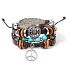Mehrlagiges Lederarmband, Engelsflügel + Hippiesymbol, größenverstellbar