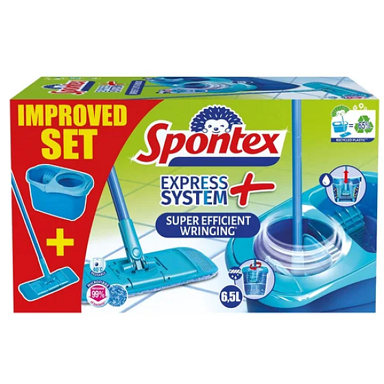 Spontex Express System Plus Reinigungsset, Flachmopp + Eimer 8 l