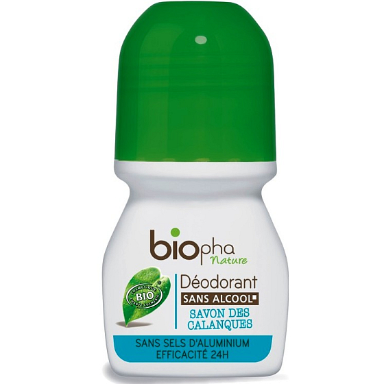 BioPha Mediterrane Klippen Calanques Ball Antitranspirant Deodorant ohne Alkohol, Salz, Aluminium für empfindliche Haut in Bio-Roll-On-Qualität für Frauen 50 ml