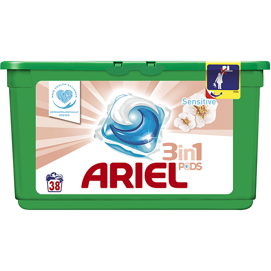 Ariel 3in1 Empfindliche Gelkapseln zum Waschen von Kleidung 38 Stück 1094,4 g