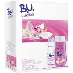 BU In Action Pure + Trockenes Antitranspirant Deodorant Spray für Frauen 150 ml + Abyssian Oil & Orchid Extract Duschgel 250 ml, Kosmetikset