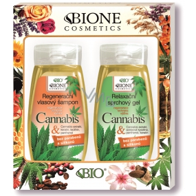Bione Cosmetics Cannabis regenerierendes Shampoo für Haare 260 ml + entspannendes Duschgel 260 ml, Kosmetikset
