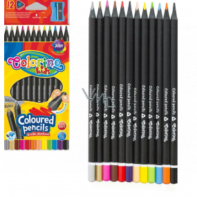 Colorino Dreieckige Buntstifte, schwarzes Holz, mit Spitzer 12 Farben
