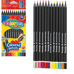 Colorino Dreikant-Buntstifte, schwarzes Holz, mit Anspitzer 12 Farben