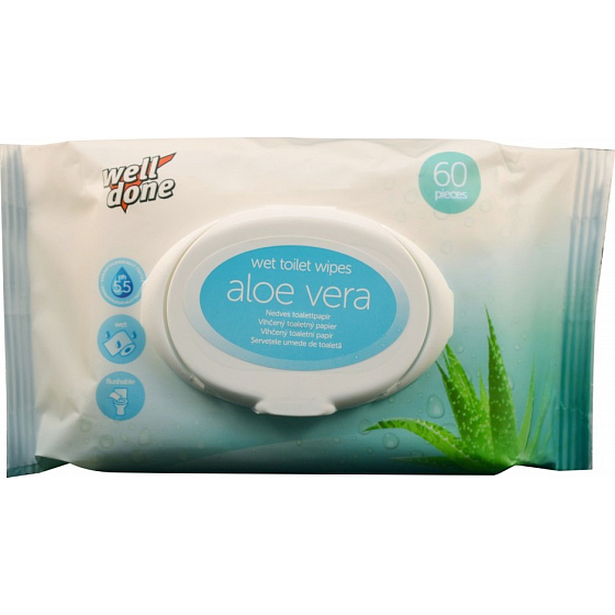 Well Done Wet Toilet Wipes Aloe Vera Nass-Toilettenpapier mit dem Duft von Aloe Vera 60 Stück