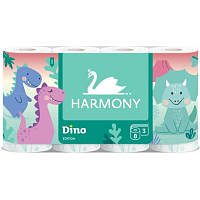 Harmony Dino Kinder 3-lagiges Toilettenpapier, 8 Rollen, 17,5m Rolle
