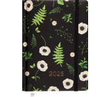 Albi Tagebuch 2025 täglich - Schwarz mit Blumen 16,5 x 12 x 2,5 cm