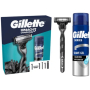 Gillette Mach3 Rasierer + 1 Ersatzklinge + Rasiergel mit Holzkohle 200 ml, Pflegeset für Männer