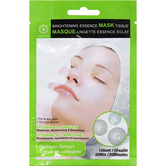 Absolute New York Brightening Essence Tissue Collagen Extract Gesichtsbehandlung und Serviette 1 Stück