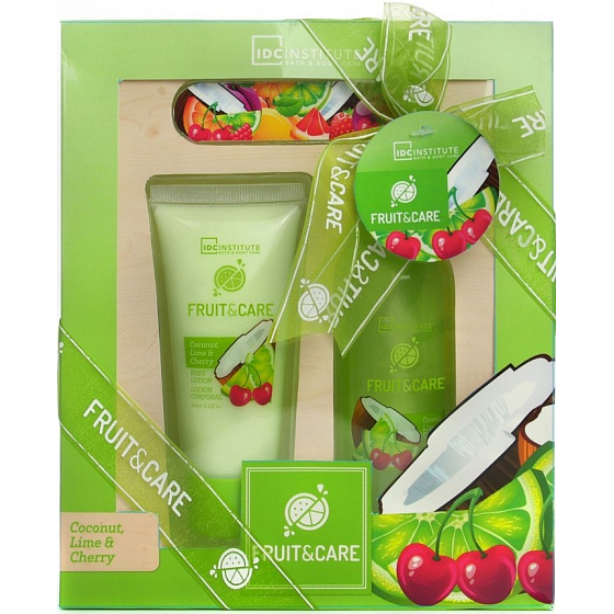 Idc Institute Fruit & Care Duschgel aus Kokosnuss, Limette und Kirsche 100 ml + Körperlotion 60 ml + Nagelfeile 1 Stück, Kosmetikset