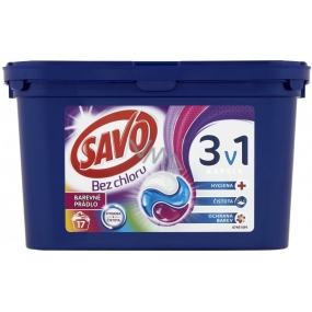 Savo Chlorfreie Color 3in1 Gelkapseln zum Waschen von Buntwäsche 17 Stück