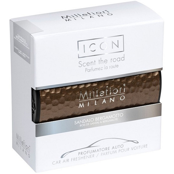 Millefiori Milano Icon Sandalo Bergamotto - Sandelholz und Bergamotte Autoduft Metal Shades Braun riecht bis zu 2 Monaten 47 g