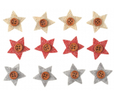 Stern mit Knopf und Kleber Beige, rot, grau 3 cm 12 Stück im Beutel