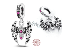 Charms Sterling Silber 925 Spinne, Schwarze Witwe mit rosa und weißen Zirkonia, Tierarmbandanhänger