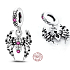 Charms Sterling Silber 925 Spinne, Schwarze Witwe mit rosa und weißen Zirkonia, Tierarmbandanhänger