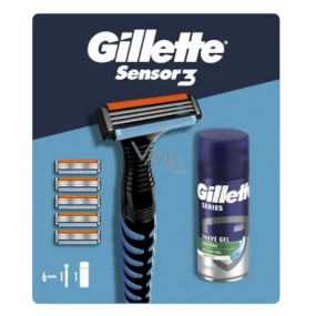 Gillette Sensor 3 Rasierer für Männer + Ersatzköpfe 5 Stück + Soothing Sensitive Rasiergel mit Aloe Vera 75 ml, Kosmetikset für Männer