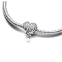 Charms Sterling Silber 925 Funkelnde Engelsflügel als Herz, Perle am Armband Symbol