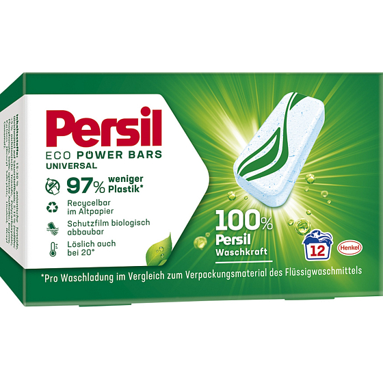 Persil Eco Power Bars Universal-Kapseln zum Waschen von bunter, weißer und schwarzer Wäsche 12 Dosen