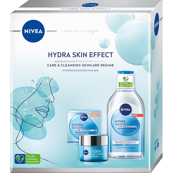 Nivea Hydra Skin Effect Haut Tagesgelcreme mit Hyaluronsäure 50 ml + Mizellenwasser mit Hyaluronsäure 400 ml, Kosmetikset für Frauen