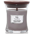 WoodWick Suede & Sandalwood - Suede Sandalwood Duftkerze mit Holzdocht und Deckel Glas klein 85 g