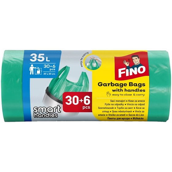 Fino Color Müllbeutel mit Griffen grün, 8 µ, 35 Liter 49 x 59 cm, 30 + 6 Stück