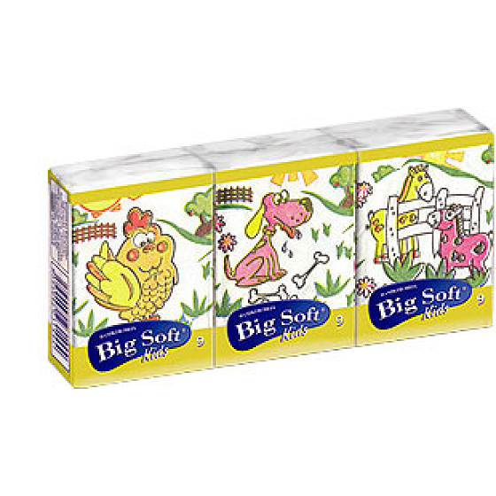 Big Soft Kids Papiertaschentücher 4-lagiges Kindermotiv 6 x 9 Stück