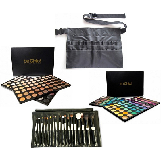 Sei schick! Maskenbildner Professionelle Kunstpalette 120 Lidschatten + Professionelles Kunstset Warme Palette 120 Lidschatten + 18er Set Kosmetikpinsel + Professioneller Pinseletui mit Gürtel, Kosmetikset