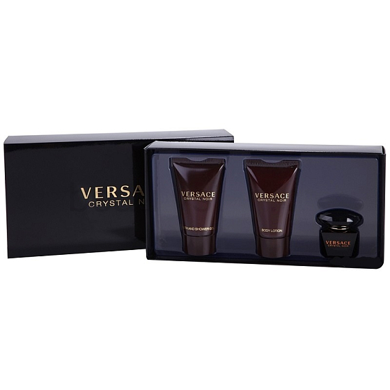 Versace Crystal Noir EdT 5 ml Eau de Toilette + 25 ml Bodylotion + 25 ml Duschgel, Geschenkset