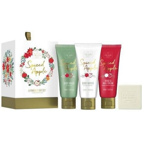 Scottish Fine Soaps Spiced Apple - Würziges Apfelduschgel 75 ml + Körpercreme 75 ml + Hand- und Nagelcreme 75 ml + dreimal fein gemahlene Toilettenseife 40 g, Kosmetikset