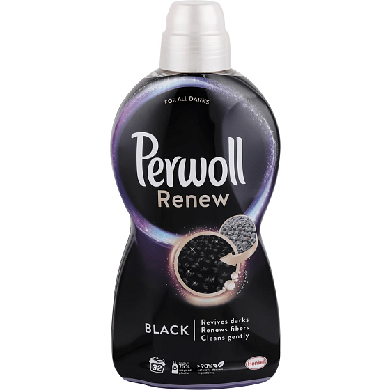 Perwoll Renew Black Waschgel stellt intensive schwarze Farbe wieder her, erneuert die Fasern 32 Dosen 1,92 l