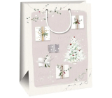 Ditipo Geschenk Kraftbeutel 27 x 12 x 37 cm Weihnachten grau, Schild, Servietten, weißer Baum