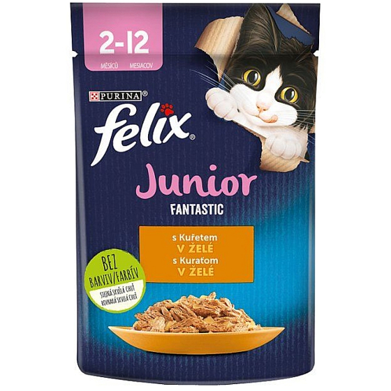Felix Fantastic Junior Kapsel Huhn in Gelee, Alleinfuttermittel für Kätzchen bis zu 1 Jahr 85 g
