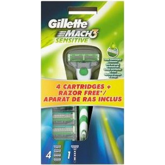 Gillette Mach3 Sensitive Rasierer + 4 Kopfersatzteile für Männer
