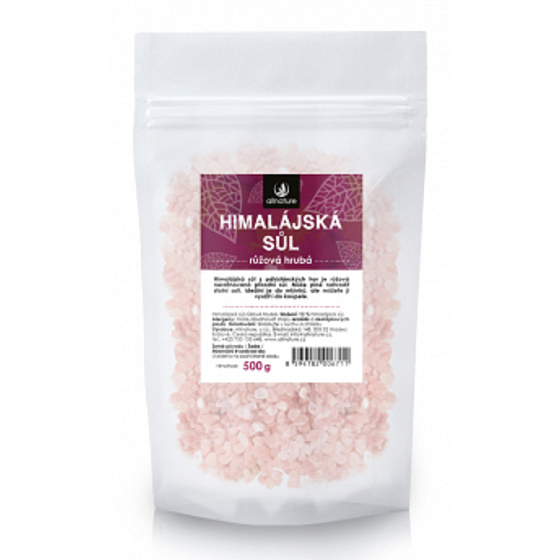 Allnature Himalaya Salz rosa grob enthält unter anderem Magnesium, Kalzium, Kalium und Eisen 500 g