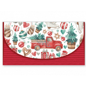 Nekupto Grußkartenumschlag für Weihnachtsgeld Auto mit einem Baum 116 x 220 mm