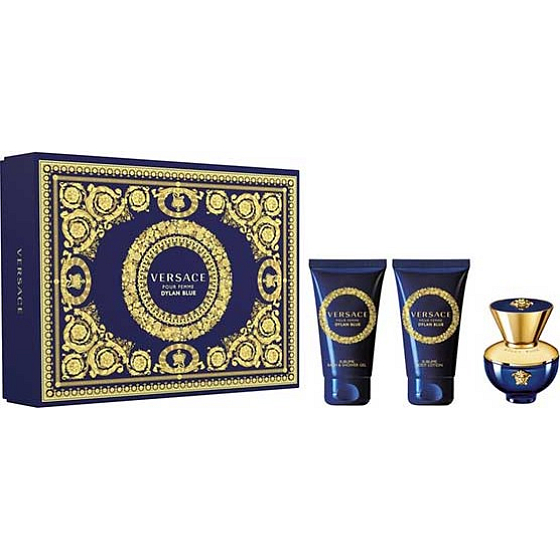 Versace Dylan Blue pour Femme parfümiertes Wasser für Frauen 50 ml + Körperlotion 50 ml + Duschgel 50 ml, Geschenkset