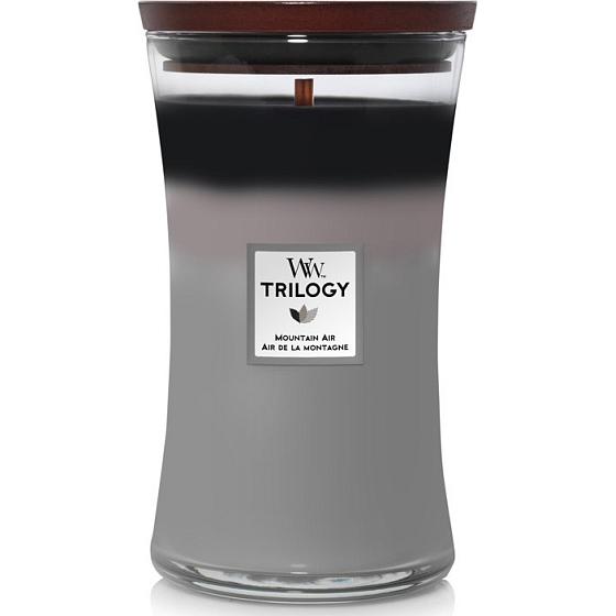 WoodWick Trilogy Mountain Air - Bergluft-Duftkerze mit Holzdocht und Deckelglas groß 609 g