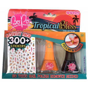 Bo-Po Tropical Bliss Peeling Nagellack Orange 2,5 ml + Peeling Nagellack Schwarz 2,5 ml + Nagelsticker, Kosmetikset für Kinder