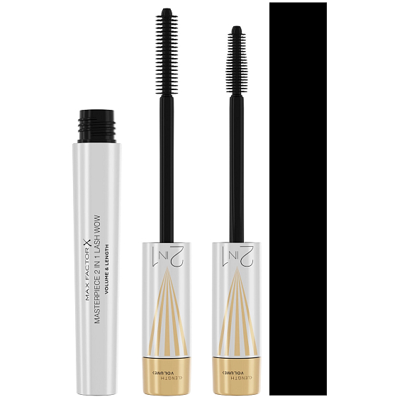 Max Factor Masterpiece 2in1 Lash Wow Verlängernde und volumengebende Wimperntusche 001 Schwarz 7 ml