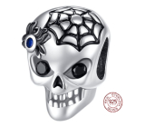 Charm Sterling Silber 925 Totenkopf - schwarzes Spinnennetz, Perle für Halloween-Armband