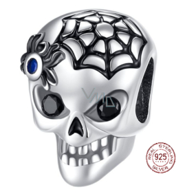 Charm Sterling Silber 925 Totenkopf - schwarzes Spinnennetz, Perle für Halloween-Armband Charm Sterling Silber 925 Totenkopf - schwarzes Spinnennetz, Perle für Halloween-Armband